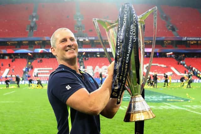 Stuart Lancaster, the Leinster senior coach, celebrates the team's European Champions Cup final win in Bilbao, Spain. (Picture: David Rogers/Getty Images)
