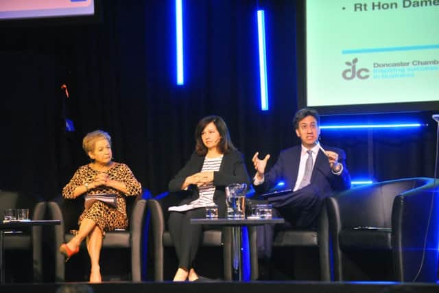 Rosie Winterton MP, Caroline Flint MP and Ed Miliband MP at the Doncaster Business Conference.