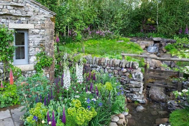 The garden is themed around the drystone buildings of the Dales