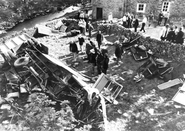 The Dibble's Bridge coach crash, near Pateley Bridge, in 1975.