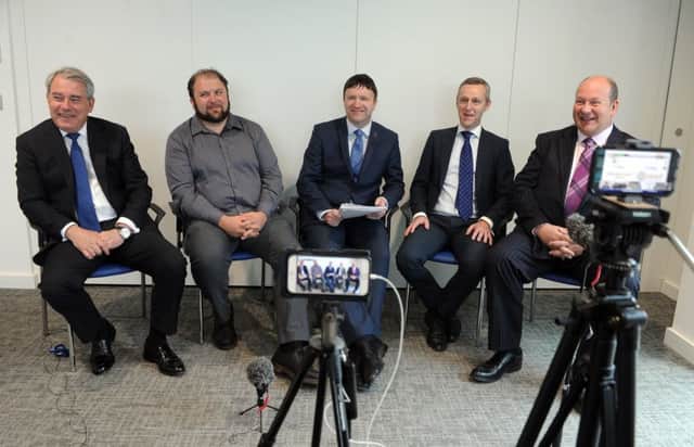 23 May 2018...... Ward Hadaway Fastest 50 winners in a  Facebook live debate.  Picture Tony Johnson. From left Philip Jordan of Ward Hadaway,  Shannon Harvey of Production Park, Greg Wright of The Yorkshire Post, Jonathan Simpson of Pure Retirement and Craig Such of Azzure IT