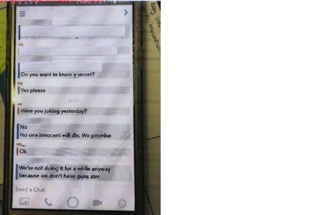 Snapchat messages sent between the defendants. Photo: North Yorkshire Police