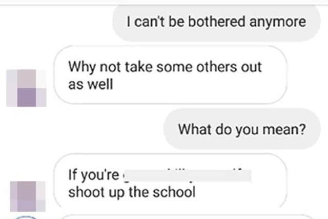 Photo issued by North East CTU of chat between defendants where the older boy suggests they should 'shoot up the school' .