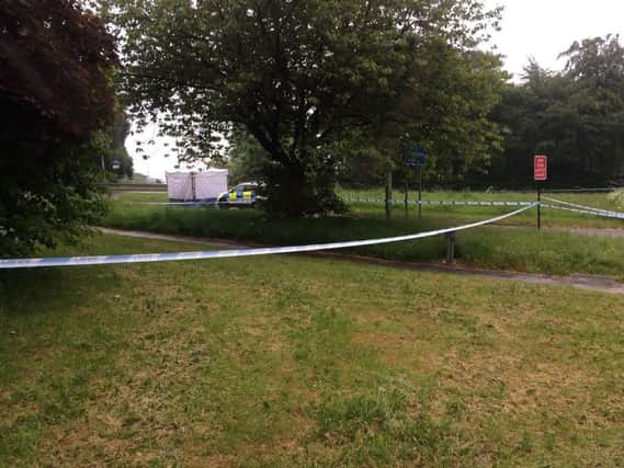 A police tent marks the spot where a boy, 15, was stabbed to death in Sheffield (Pic BBC Radio Sheffield)