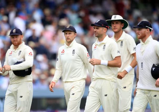 England's captain Joe Root (centre) walks off with his team mates during day four of the First NatWest Test Series match at Lord's, London. (Picture: Adam Davy/PA Wire)