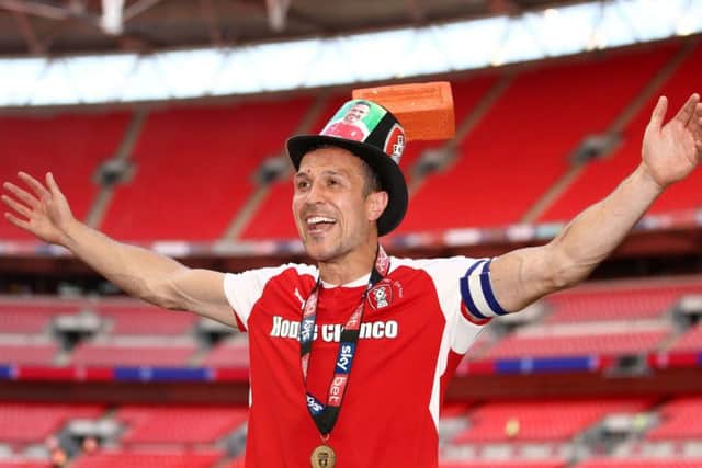 Rotherham United's Richard Wood celebrates after the Sky Bet League One Final at Wembley