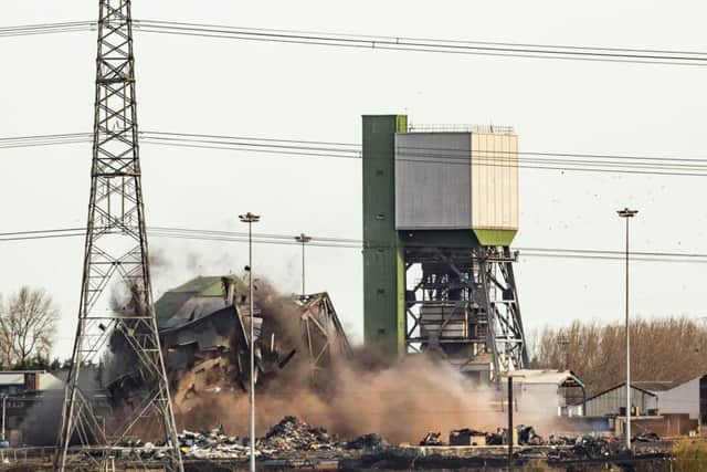 The No 2 Winding Tower at Kellingley Colliery in Yorkshire is demolished in November 2017. 
Kellingley could be the site of one of the Coalfield Regeneration Trust's new investment spaces. Picture: Danny Lawson/PA Wire