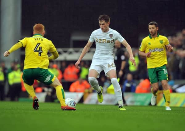 Talented England U21 left-back, Tom  Pearce in action for Leeds United against Norwich. PIC: Tony Johnson