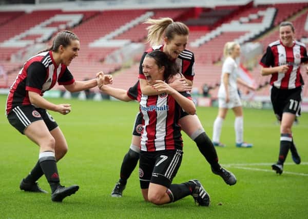 Sheffield United players celebrate scoring against Leeds United back in October 2017. On Monday their application to join the second tier of English women's football was accepted. (Picture: Glenn Ashley)