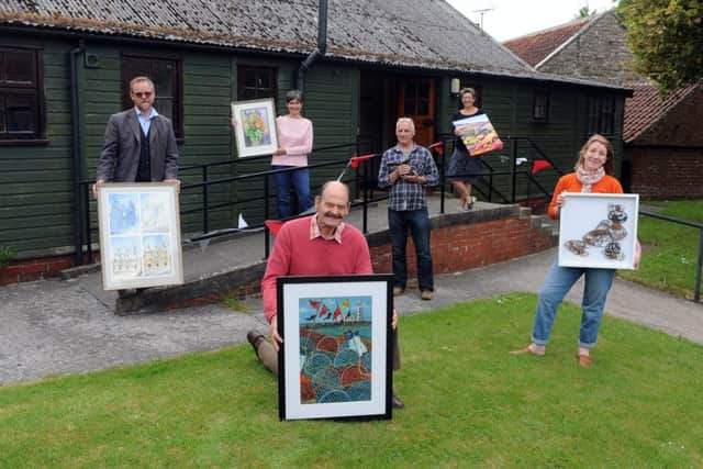 Artists Chris Ware, Sandra Culley, Colin Culley, Marcus Steel, Sue Slack and Janilaine Mainprize exhibiting their work in Lockton
