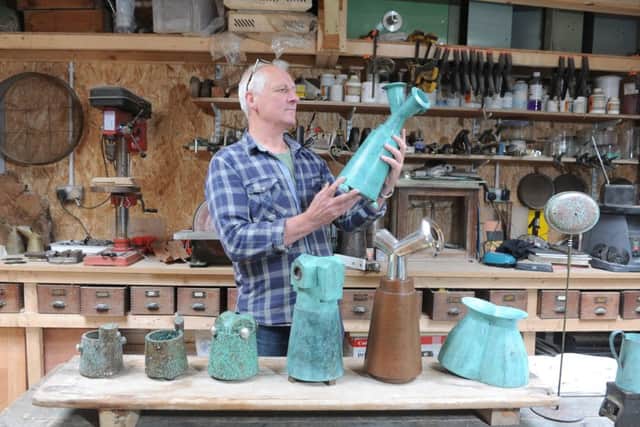 Craftsman  Marcus Steel with his creations in his studios in Lockton. Pictures: Tony Johnson.