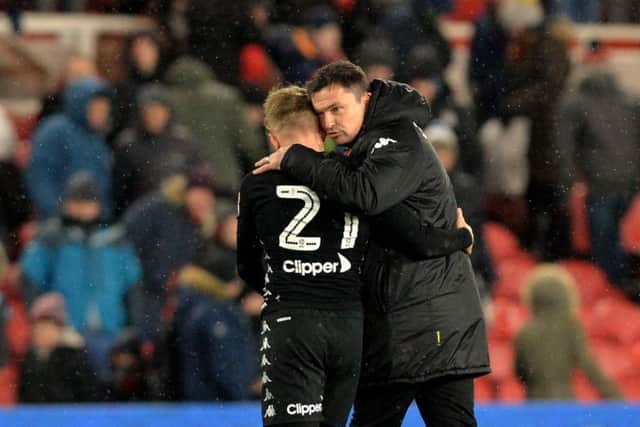 Paul Heckingbottom has a word with Samuel Saiz at full-time after losing 3-0 at Middlesbrough on March 2.  Picture: Bruce Rollinson