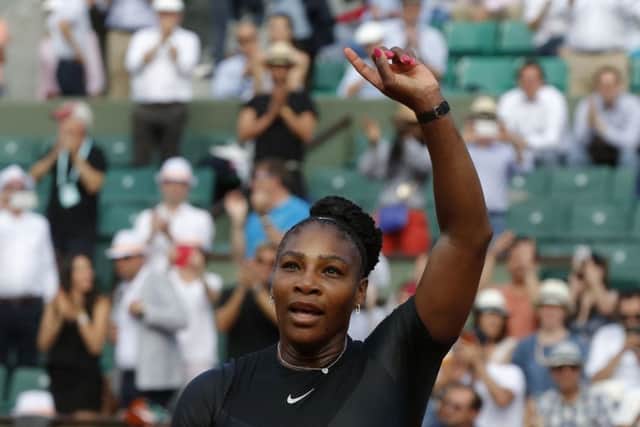 HELLO AGAIN: Serena Williams celebrates defeating Kristyna Pliskova in the first round at the French Open. Picture: AP/Michel Euler