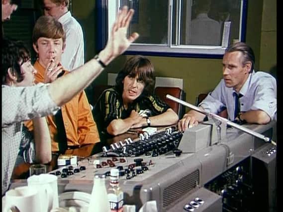 Coming to Harrogate - Engineer Ken Scott, second from left, in the studio with The Beatles and producer George Martin.