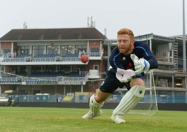 Home comforts: Yorkshires Jonny Bairstow dives for the ball during a nets session ahead of the second Test between England and Pakistan at Headingley. (Picture: Philip Brown/Getty Images)