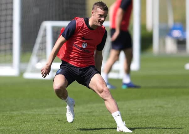 England's Jamie Vardy during the training session at St George's Park, Burton. .